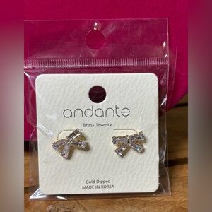 NWT Gold Dipped Brass Bow Earrings Andante